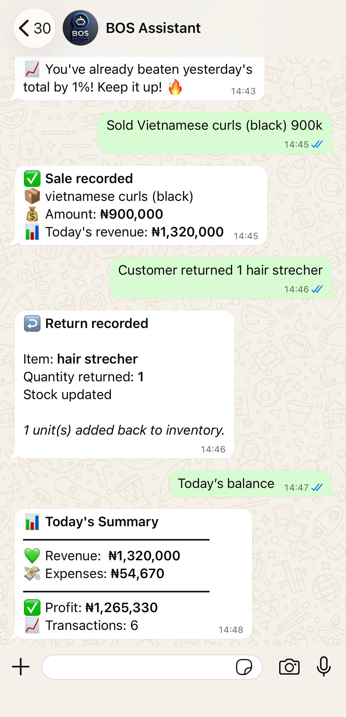 BOS app Chat screen — live product